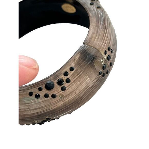 Alexis Bitter Rose Gold Lucite Hinged Bangle Bracelet Black Rhinestones 3" x 2. - Picture 7 of 16